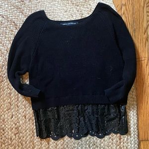 French Connection Black Sweater with Lace Hem